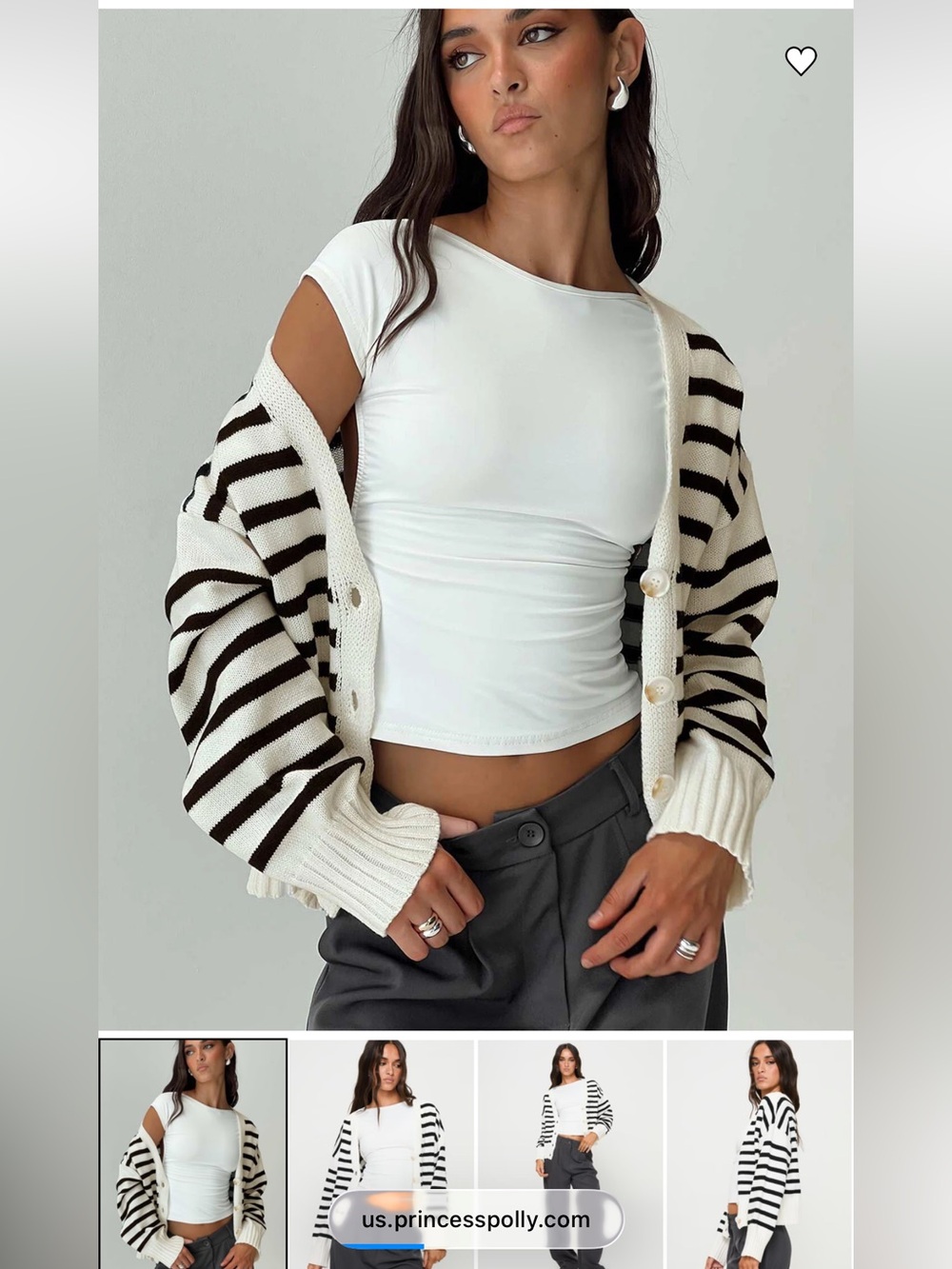 Princess Polly Karlson Striped Cardigan Cream / Black - new with tags
